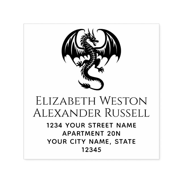 Mystical Dragon Silhouette #8S Name Rücksendeadres Permastempel (Design)