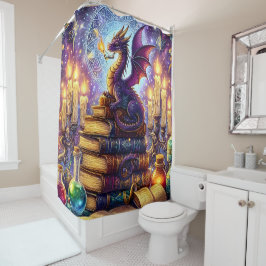 Mystical Dragon Wizard Books Duschvorhang