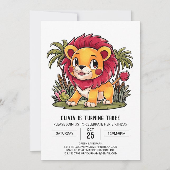 Mystical Dreamy Lion Digital zum Geburtstag Einladung (Vorderseite)