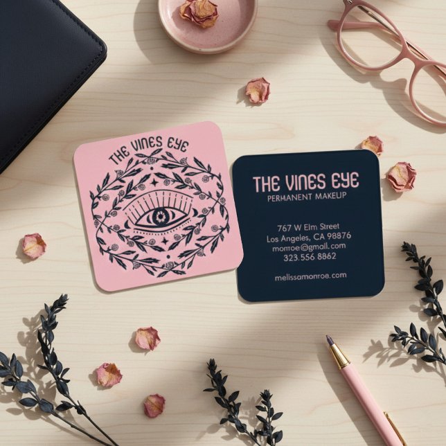 Mystical Eye Rose Reben Magischer Boho Quadratische Visitenkarte (Mystical Eye Roses Vines Magical Boho Square Business Card
)
