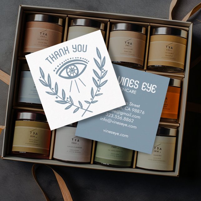 Mystical Eye & Vines Elegante Boho Bestellung Viel Quadratische Visitenkarte (Mystical eye design on light blue, customer appreciation thank you card)