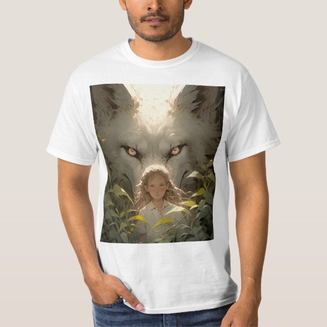 Mystical Fantasy Wolf Guardian Anime T-Shirt (Vorderseite)