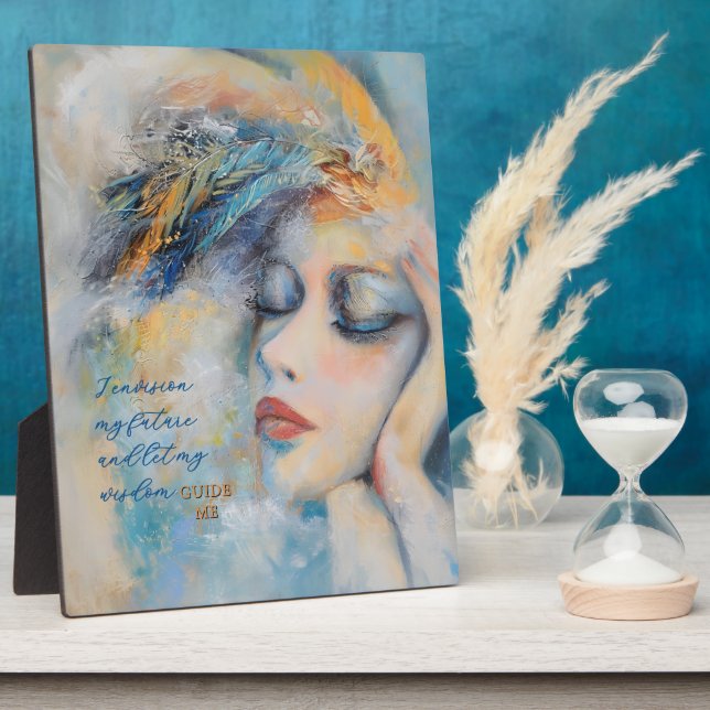 Mystical Feather Woman Tabletop Plaque with Easel Fotoplatte (Seite)