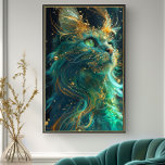 Mystical Feline Poster<br><div class="desc">Tauchen Sie ein in das zauberhafte Reich unseres Posters "Mystische Feline", in dem der zauberhafte Reiz einer magischen Katze in einer Symphonie aus smaragdfarbenen Tönen und glitzerndem Gold gefangen ist. Dieses faszinierende Kunstwerk porträtiert die majestätische Kreatur in einem ätischen Licht, mit ihrem Fell, das in die Nacht schwirbelt wie eine...</div>