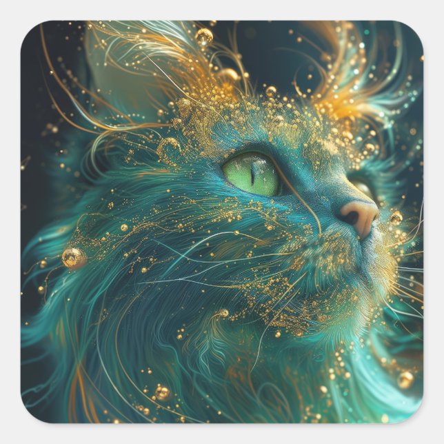 Mystical Feline Quadratischer Aufkleber (Vorderseite)