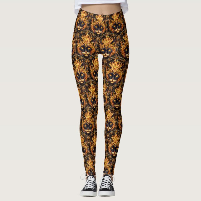 Mystical Fire Cat Mandala Design Leggings (Vorderseite)