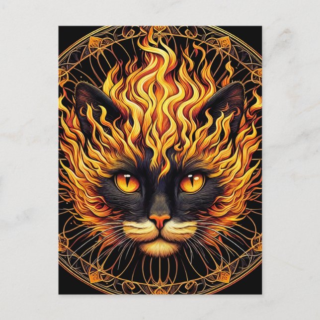 Mystical Fire Cat Mandala Design Postkarte (Vorderseite)