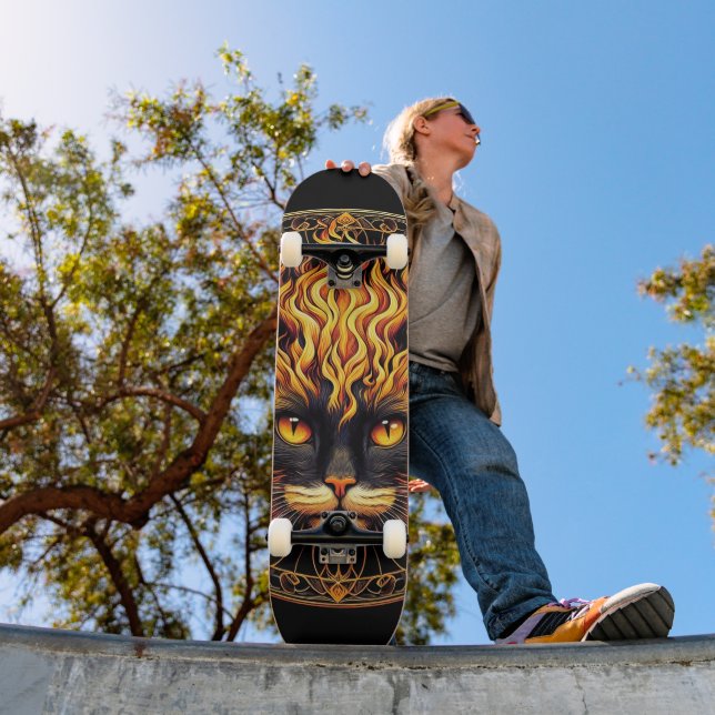 Mystical Fire Cat Mandala Design Skateboard (Außenbereich 1)