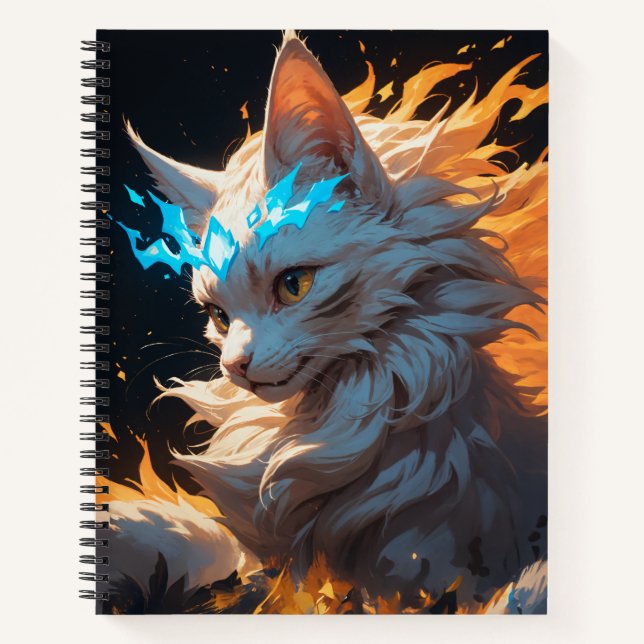 Mystical Flame Cat Familiar Notizbuch (Vorderseite)