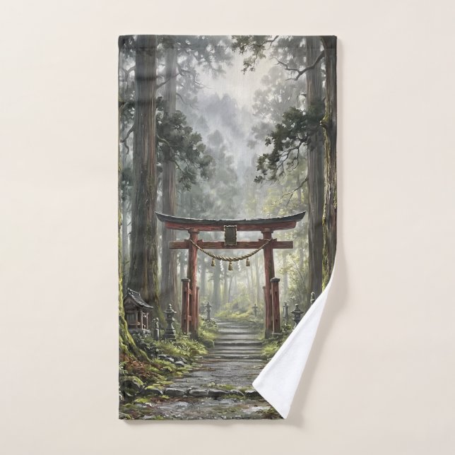 Mystical forest and torii gate that symbolizes it handtuch (Handtuch)