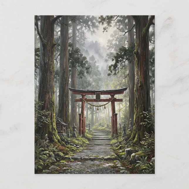 Mystical forest and torii gate that symbolizes it postkarte (Vorderseite)