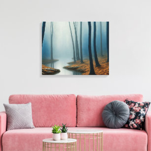 Mystical Forest Blue Forest Pond Landschaft Leinwanddruck