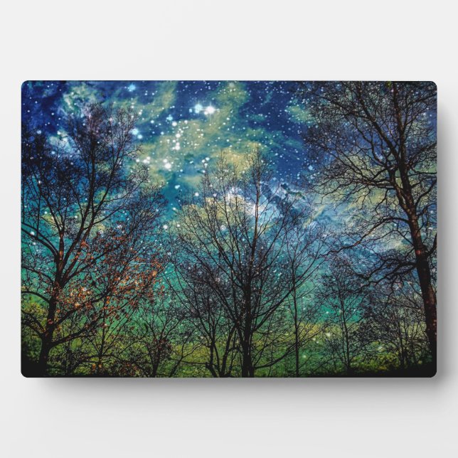 Mystical Forest Celestial Blue Night Sky Fotoplatte (Vorderseite)