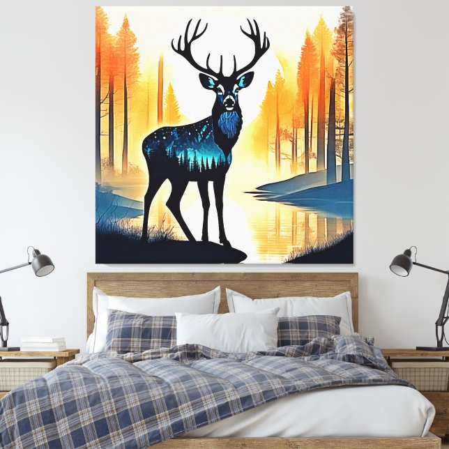 Mystical Forest Deer Leinwanddruck (Insitu (Schlafzimmer))
