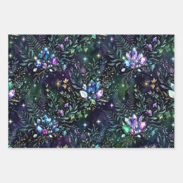 Mystical Forest Gemstones Print Flachverpackung Geschenkpapier Set