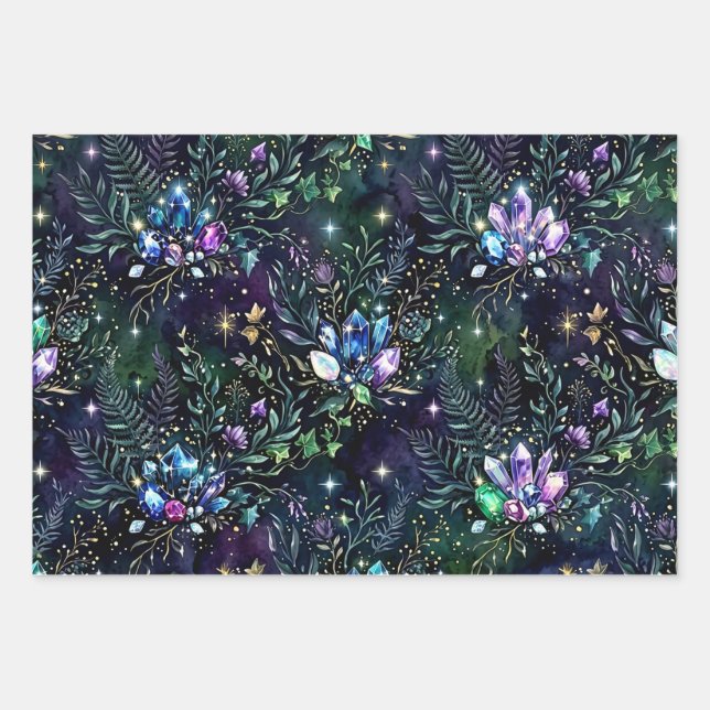 Mystical Forest Gemstones Print Flachverpackung Geschenkpapier Set (Vorderseite)