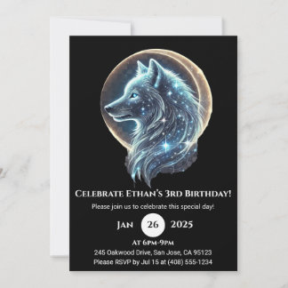 Mystical Galaxy Wolf Kindergeburtstag Einladung