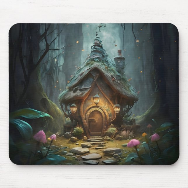 "Mystical Gnome Hütte: Whimsical Mushroom Haven Mousepad (Vorne)