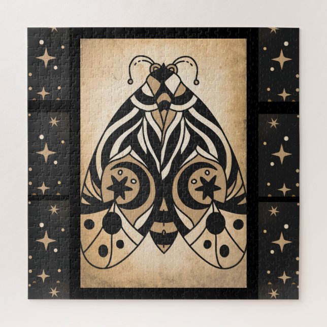 Mystical Gold Black Stars Bursts Puzzle (Vertikal)