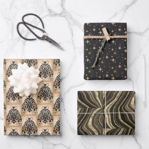 Mystical Gold Black Stars Marmor Jeden Anlaß Geschenkpapier Set