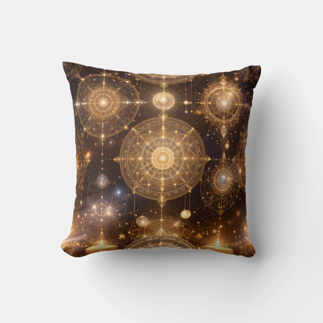 Mystical Gold Celestial Pattern Pillow Kissen (Vorderseite)