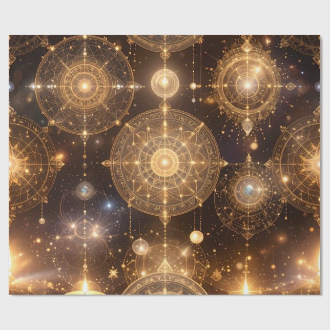 Mystical Gold Celestial Wrapping Paper Geschenkpapier (Flach)
