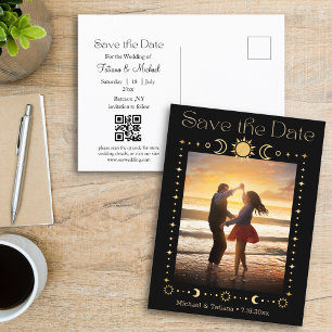 mystical gold script qr Foto Save the Date Ankündigungspostkarte