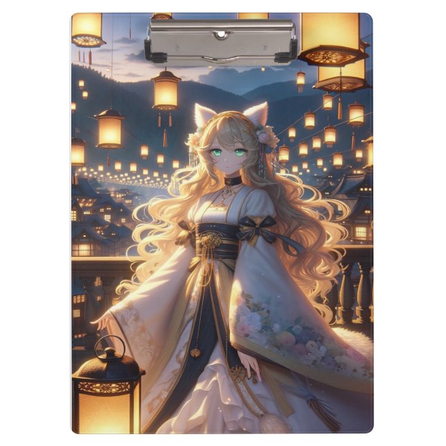 Mystical Golden Catgirl Royalty Doppelseitig Klemmbrett (Vorderseite)