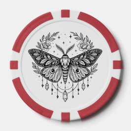 Mystical Gothic Moth Botanical Celestial Line Art Pokerchips