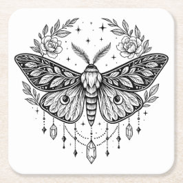 Mystical Gothic Moth Botanical Celestial Line Art Rechteckiger Pappuntersetzer
