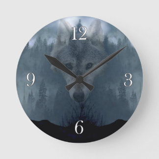 Mystical Gray Wolf Spirit Wildlife Art Clock Runde Wanduhr