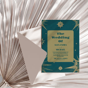 Mystical Green Gold Sun Moon Astronomie Weltraum H Einladung