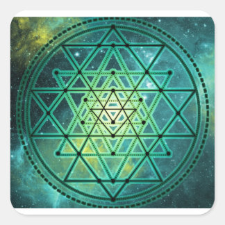 Mystical Green Sri Yantra Quadratischer Aufkleber