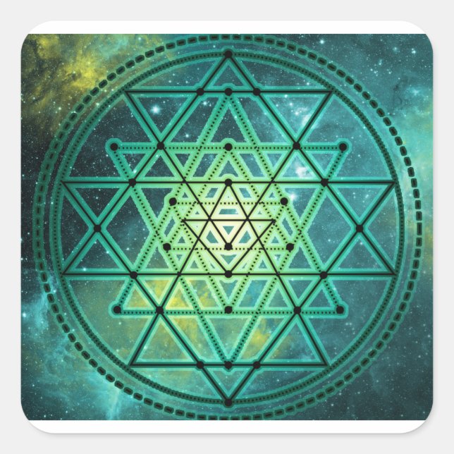 Mystical Green Sri Yantra Quadratischer Aufkleber (Vorderseite)