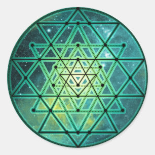 Mystical Green Sri Yantra Runder Aufkleber