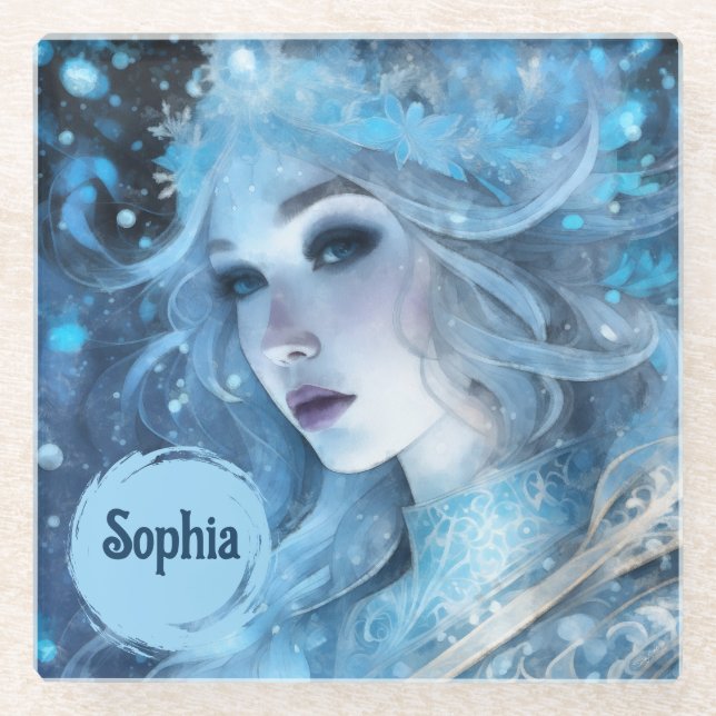 Mystical Ice Queen - Fantasy Winter Goddess Art Glasuntersetzer (Vorderseite)