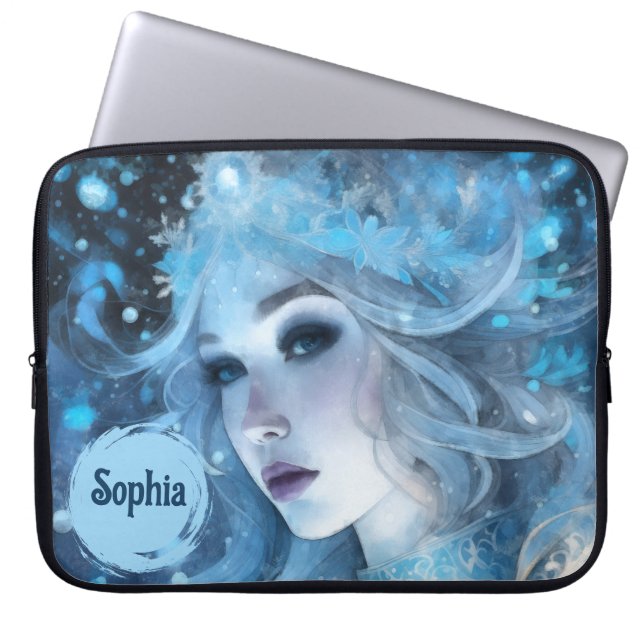 Mystical Ice Queen - Fantasy Winter Goddess Art Laptopschutzhülle (Vorderseite)