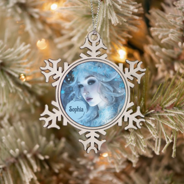 Mystical Ice Queen - Fantasy Winter Goddess Art Schneeflocken Zinn-Ornament (Baum)