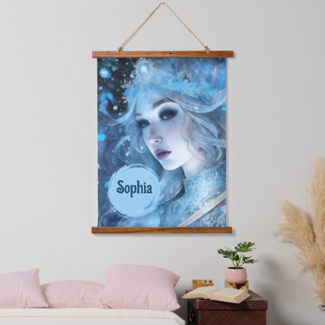 Mystical Ice Queen - Fantasy Winter Goddess Art Wandteppich Mit Holzrahmen (Schlafzimmer)