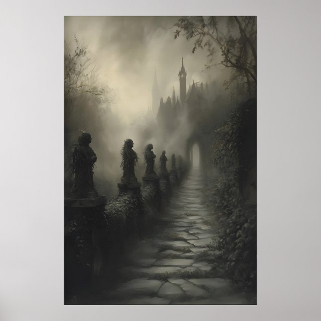 Mystical Ivy Path Haunting Gothic Castle Art Dark Poster (Vorne)