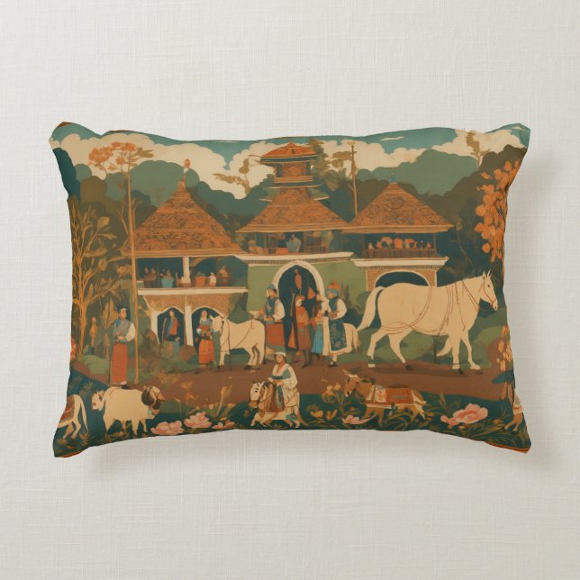 Mystical Javanese Batik Cushion: Fusion von Indone Dekokissen (Vorderseite)