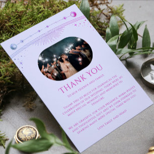 Mystical Lavender Pink Sun Moon Star Foto Wedding Dankeskarte