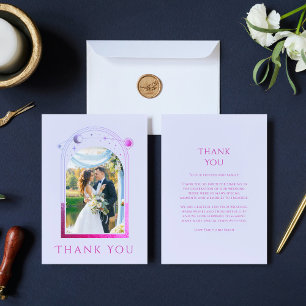 Mystical Lavender Pink Sun Moon Star Foto Wedding Dankeskarte