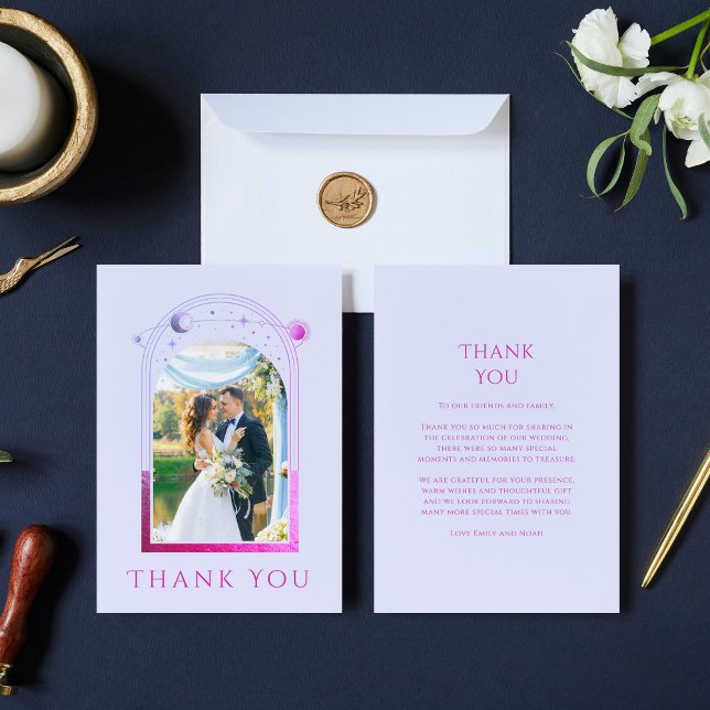 Mystical Lavender Pink Sun Moon Star Foto Wedding Dankeskarte (Von Creator hochgeladen)
