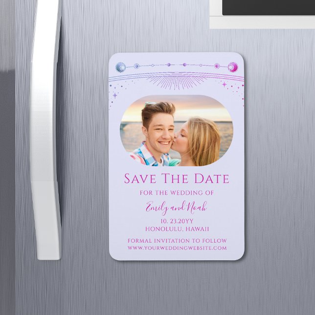 Mystical Lavender Pink Sun Moon Star Save the Date Magnet (Von Creator hochgeladen)