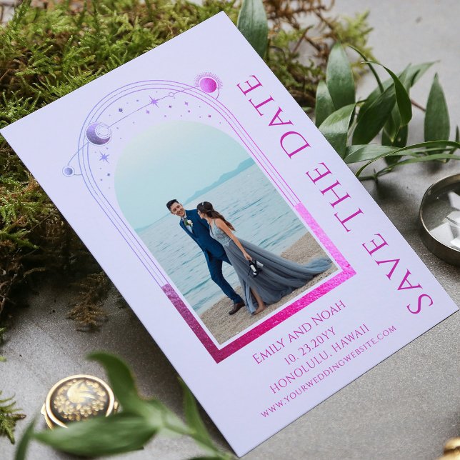 Mystical Lavender Pink Sun Moon Star Space Rettete Save The Date (Von Creator hochgeladen)