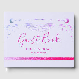 Mystical Lavender Pink Sun Moon Stars Wedding Gästebuch