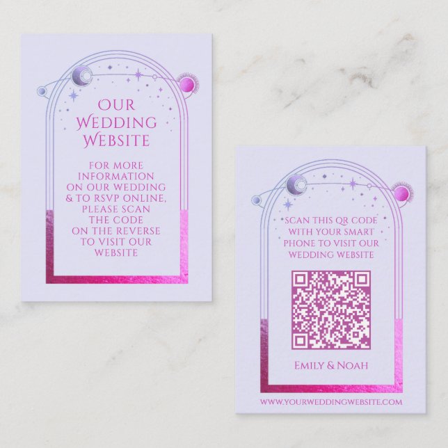 Mystical Lavender Wedding Website UAWG QR Code Begleitkarte (Vorne/Hinten)