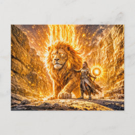Mystical Leo Zodiac in Fiery Fantasy Scene Postkarte
