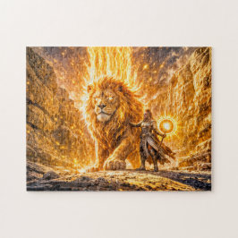 Mystical Leo Zodiac in Fiery Fantasy Scene Puzzle